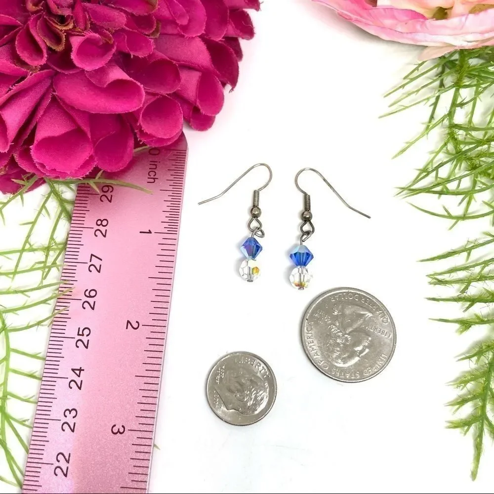 ⚜️Blue Aurora Borealis Glass Crystal Earrings
